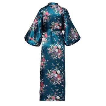 Elegantiškas Tamsiai Žalia Lady Vestuvių Chalatas Kimono Suknelė Išskirtinį Spausdinti Gėlių Sleepwear Nightdress Minkšto Satino Intymi Vonia Suknelė 3XL