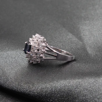 Elegantiškas sidabro safyro žiedas 4 mm, * 6 mm originali tamsiai mėlynas safyras nekilnojamojo 925 sidabro 0.5 ct safyras vestuvinis žiedas romantiška dovana