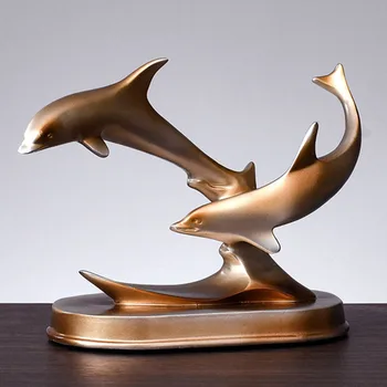 Europos Prabangos Aukso Delfinų Statulėlės Skulptūros Kūrybinės Keramikos Artware Gyvūnų Amatų Ornamentu Dekoro Ir Namų Dekoro Priedai