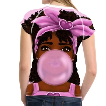 FORUDESIGNS Feminizmo Marškinėliai Moterims Feminizmas Animacinių filmų Smūgis Burbuliukų Afro Mergina Juodoji Magija T-shirt Girls Marškinėlius Kawaii Top 2020 m.