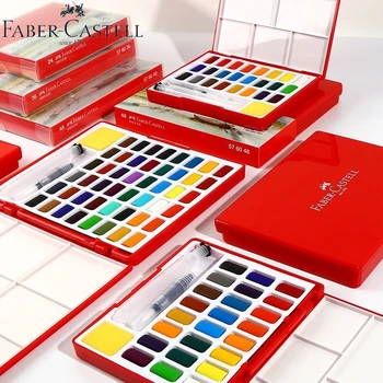 Faber-Castell 24/36/48Color Kietas Akvarelės Dažų Dėžutė Su Teptuku, Ryškių Spalvų Nešiojamų Akvarelė Pigmento Meno Reikmenys