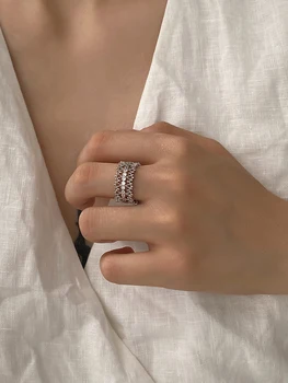 GHIDBK Derliaus Tuščiaviduriai Prabangių Nėrinių Cirkonis Vestuvių Žiedai, Sidabro Spalvos prancūzų Elegantiškas Moteris CZ Žiedai Retro Nereguliarus Atviras Žiedas