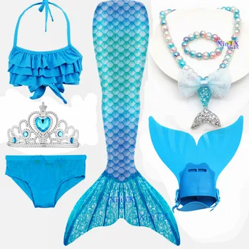 Gana Vaikams Swimmable Undinėlės Uodegą Mergaičių Plaukimo Kovos Bikini Kostiumas Undinė Su Monofin Flipper Cosplay Kostiumas
