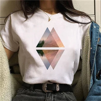 Geometrijos Atspausdinta Marškinėliai Moterims 2021 M. Vasaros Atsitiktinis trumpomis Rankovėmis Viršūnes Tee Harajuku Mados 90s White T-Shirt Moterų Pagrindinio Tshirts