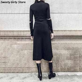 Gothic Punk Stiliaus Suknelė Moterims Ilgomis Rankovėmis Suknelė Golfo Nereguliarus Juodos Suknelės Moterų Streetwear Rudenį Rudenį Cosplay Vestido