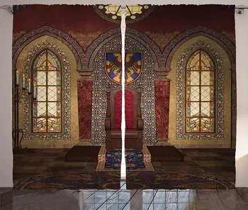 Gotikinis Namas Užuolaidos Raudona Viduramžių Sosto Koplyčia Erelio Portretą ant Sienos Senovės Fantazijos Pastato Spausdinti Kambarį Namų Dekoro