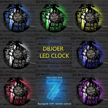 Grožio ir Žvėrys LED Įrašyti Laikrodis Žmonių ir Gėlių ir Senovinių Filmų Stiliaus 3D Sieninis Laikrodis Meninės Kūrybos Namų Dekoro Sieninis Laikrodis