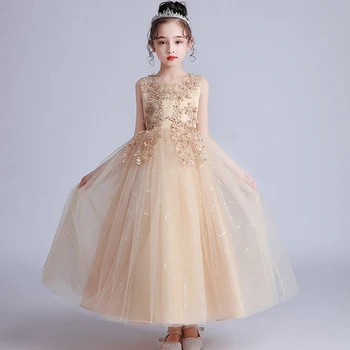Gėlių Mergaitė Vestuvių China Eucharistija šalies ilga suknelė 3-15 metų mergaitė Princesė šeimos kamuolys Eucharistija vakarienė šalis suknelė