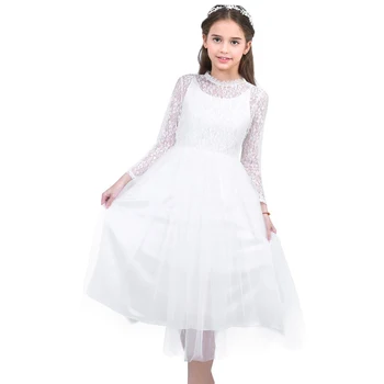 Gėlių Mergaitės Suknelė Su ilgomis Rankovėmis Mielas Baltas Nėrinių Vestuvėms Vaikų Promenadzie Suknelė Merginos Princesė Pirmosios Komunijos Suknelės, Šaliai