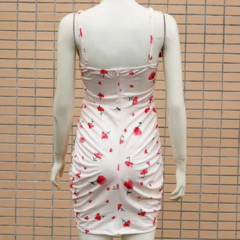 Gėlių Spausdinti Spageti Dirželis Pynimas Apdaila Suknelė Moterų Berankovis Slim Bodycon Mini Suknelės