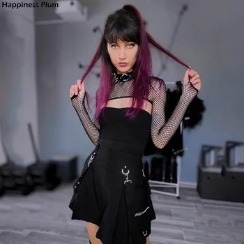 Harajuku Punk, Gothic Black Aukšto Juosmens Juoda Sijonai Moterims Seksualus Kratinys Tvarstis Mini Sijonas Moterų Streetwear Vasaros Chie