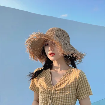 Hat moterų xia han edition joker pajūrio vasaros saulė paplūdimyje lankstymo šiaudų skrybėlę audimo kelionės didelis pastoge nuo saulės skrybėlę