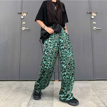 High Street Moterų Kelnės Mados Leopardas Spausdinti Hip-Hop Unisex Aukštos Palaukti, Kelnės Priežastinis 2020 Naujas Streetwear Prarasti Poilsiu