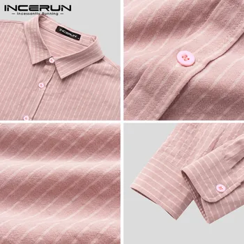 INCERUN 2021 Vyrų Dryžuotas Marškinėliai Harajuku Atvartas ilgomis Rankovėmis Rudenį Camisas Hombre Mygtuką ChicStreetwear Prekės Atsitiktinis Marškinėliai S-5XL
