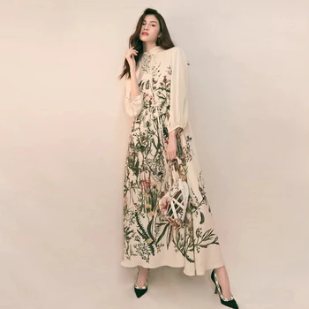 Ilga Suknelė kilimo ir tūpimo Tako Dizaineris Aukštos Kokybės 2020 M. Rudenį Naujų Moterų Mados Šalis Atsitiktinis Elegantiškas Prašmatnus ilgomis Rankovėmis Atspausdintas Suknelės