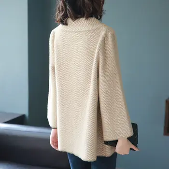 Ilgomis rankovėmis striukė rudens ir žiemos moterų megztinis audinės kailio cardigan 2020 naujas viršūnes korėjos prarasti laisvalaikio moteriški viršutiniai drabužiai