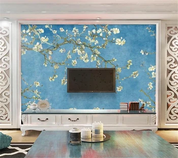Individualizuotos fono paveikslėlį 3D Europos mėlyna aliejaus tapybai magnolia gėlių fone, sienų apdaila dažymas kambarį miegamojo tapetai