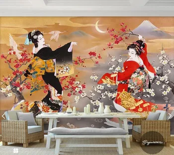 Individualų retro tapetai, Japonijos grožio paveikslas aliejaus tapyba, freskos, naudojami gyvenamasis kambarys sofos, restoranas foną