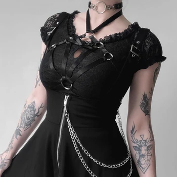 InsGoth Moterų Klostuotas Mini Sijonai Gothic Punk Juoda Aukštos Juosmens, Plonas Sijonas Streetwear Mados Moterų Suspender Sijonai Darbo Drabužiai