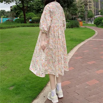 Japonijos Saldus Gėlių Vidutinio ilgio Suknelė Lėlės apykakle Suknelė Aukšto juosmens-line Suknelė Moterų 2020 Naujas Vasaros Princesė Dress Mori Mergina