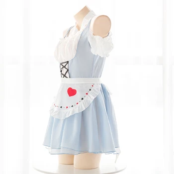 Japonų Anime, Alisa Sexy Lolita Cosplay Tarnaitė Mėlyna Balta Vienodas Suknelė Moteriška Šalis Apatiniai Nustatyti Mokyklos Mergina Kostiumas Maid Suknelė