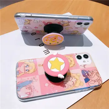 Japonų Anime Sailor Moon Katė Luna su šlapia danga turėtojas žvaigždė Pink telefono dėklas skirtas iPhone 11 Pro X XR XS MAX 6 6S 7 8 Plius Minkštas Galinį Dangtelį