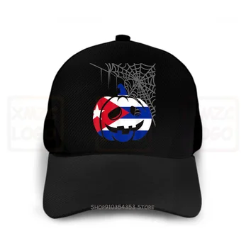 Juokinga Camiseta Kuba Helovinas Kubos Kostiumas Vėliavos Moliūgų Spiderweb Beisbolo Kepuraitę