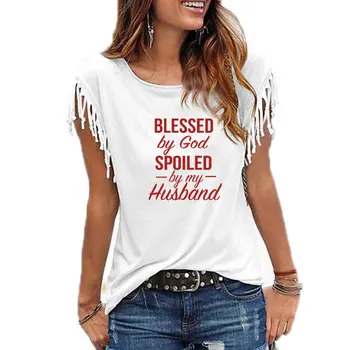 Jėzus T-Shirt Dievas Marškinėliai Hubby Wifey Bažnyčios Viršūnes Dievo Palaimintas Sugadina Mano Vyras Moteris Tshirts Atsitiktinis Šūkis Tees