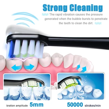KOMERY Naują Elektrinį dantų šepetėlį Vandeniui IPX7 5 Režimai, 3 Intensyvumo 50,000 Smūgių/min, 4 Vnt DuPont Pakeitimo Geriausias dantų Šepetėlis