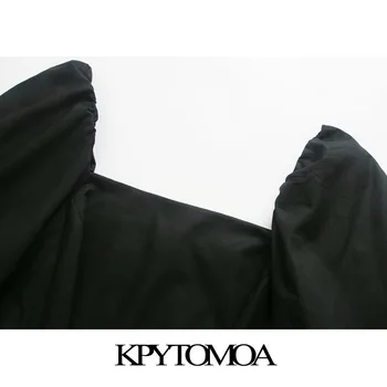KPYTOMOA Moterų 2020 M. Elegantiškos Mados Pusėje Tuščiaviduriai Iš Midi Suknelė Vintage Aikštėje Apykaklės Žibintų Rankovės Atgal Užtrauktuką Moterų Suknelės