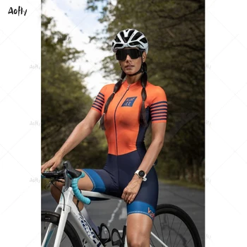 Kafitt Orange blue Trumpas Rankovės Pora dviračių Triatlonas tiktų Dviračių Skinsuit Maillot Ropa Ciclismo MTB moterų Jumpsuit vasaros