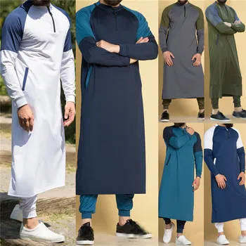 Kaftan Vyrų Musulmonų Thobe Islamo Arabų Drabužius Ilgomis Rankovėmis Marškinėliai Topai Skraiste Saudo Arabija Tradicinių Kostiumai Vyrams Musulmonų Chalatai