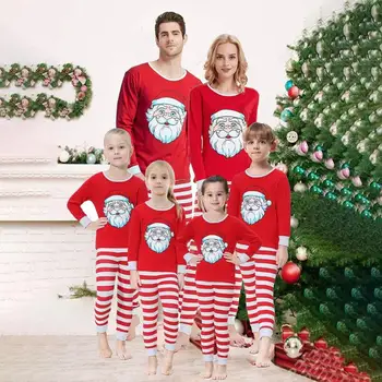 Kalėdų Šeimos Pižama, Nustato Tėvų-Vaikų Atitikimo Komplektus Minkštas Ilgą Rankovėmis Santa Claus Print T-marškinėliai, Kelnės Namų Sleepwear
