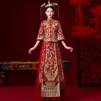 Kinų Tradicinė Vestuvinė Suknelė Cheongsam Dragon 