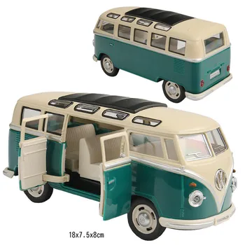 Klasikinis 1:24 T1 autobusas metalo lydinio modelio automobilių,2 spalvų vaikų garso ir šviesos traukti atgal įspūdį autobusų žaislo modelis,nemokamas pristatymas