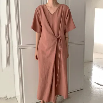 Korėja, Japonija Vasarą Vienas Gabalas Ilga Suknelė 2020 Moterų Drabužių Kietas Lave Iki Priekio Atgal Moterų Atsitiktinis Palaidų Suknelės Maxi Office