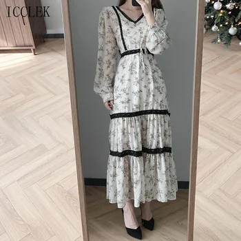 Korėjos vientisas Moterų Suknelė Šifono Suknelė 2021Spring MOTERIŠKI Drabužiai Nauji Tinka Biuro Ponios Atsitiktinis Suknelė Moterų Apdaras