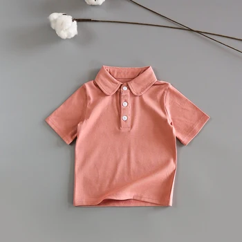 Kūdikių vasaros marškinėliai vaikams šviežių grynos medvilnės elastinga atvartas trumparankoviai vientisos spalvos marškinėliai