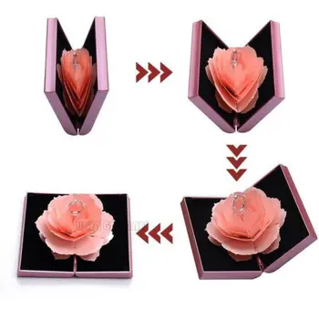 Kūrybos Rožės Žiedas Dėžės Nustebinti 3D Pop-Up Žiedas Lauke Vestuvės Vestuvinis Papuošalų Laikymo Turėtojas Atveju, Virimui Valentino Diena Dovana