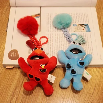 Kūrybos Sesame Street Pliušinis Keychain Elmo Cookie Monster Pav Mini Pakabukas Raktų Žiedas Minkšti Kimštiniai Žaislai, Vaikų Peluche Dovanos
