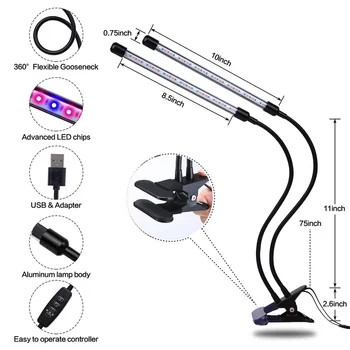 LED Grow Light Visą Spektrą 4 Vadovai 18W 5V USB Clip-on Šiltnamio Daržovių Daigai Augalų Apšvietimo IR UV Augančių Augalų Lempos