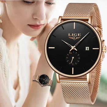 LIGE prabanga moterų vielinio tinklo žiūrėti paprastumo klasikinis kvarco mados atsitiktinis laikrodis Lady laikrodžiai Relogio Feminino Montre Femme