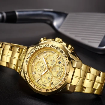 Laikrodžiai Vyrams Top Brand Prabanga WWOOR Aukso Chronograph Watch Vyras Aukso Didelis Ciferblatas Vyrų Laikrodis Vyrams Relogio Masculino dovana