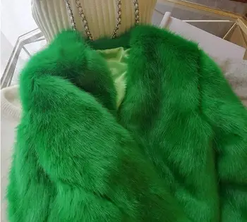 Laikyti šiltai Moterų Žiemos Green V Kaklo Plaukuotas Gauruotas Dirbtiniais Lapės Kailiniai Švarkai Derliaus ilgomis rankovėmis Pūkuotas Dirbtiniais Kailiais Kailis Purus viršutinių drabužių siuvimas