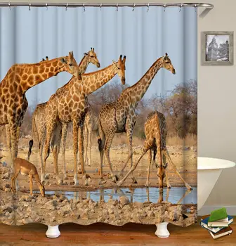 Laukinių Gyvūnų Vonios Užuolaidų Žirafa Vandeniui Dušo Užuolaidos Su Kabliukais 3D Spausdinimo Vonios kambarys Dekoro