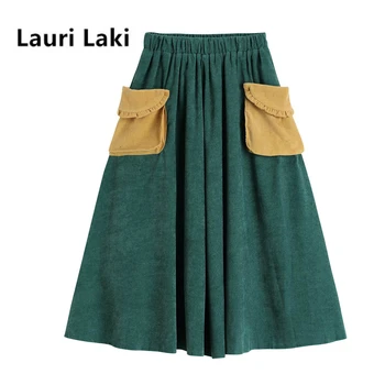 Lauri Laki Kratinys-line Sijonas Moterims Vintage Žalia Ilgas Sijonas Elegantiškas Plius Dydis Rudenį 2020 Velvetas Aukšto Liemens Sijonas