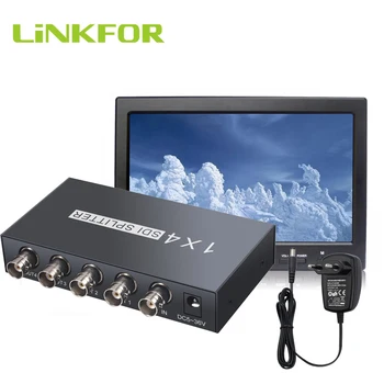 LiNKFOR 1x4 Splitter Už SD-SDI HD-SDI 3G-SDI Kartotuvas Extender 1 Įvestis ir 4 išėjimai 1080P 60HZ Skaldymo 1x4 Su Maitinimo Adapteris