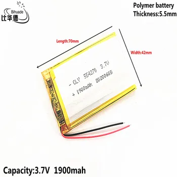 Litro energijos baterija Gera Qulity 3.7 V,1900mAH 554270 Polimeras ličio jonų / Li-ion baterija tablet pc BANKAS,GPS,mp3,mp4