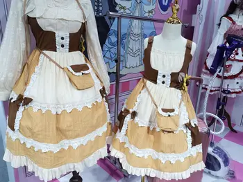 Lolita Japonijos Sielovados Stilių, Tėvų-Vaikų Pledas Spausdinti Lolita Medvilnės JSK nėrinių Suknelė su saulėgrąžų maišą
