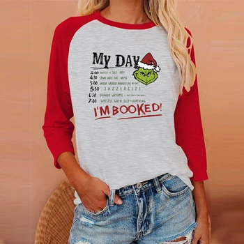 MANO DIENA I ' am UŽSAKYTAS pr Kalėdų Išvakarėse Marškinėliai Juokinga Grinch Veido Grafinis Tees Moterų Raglan Rankovėmis Atsitiktinis Harajuku Rudenį T-shirt